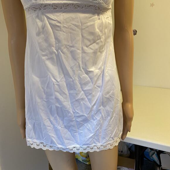 Vintage 80s Her Majesty Girl White Nylon SlipDress Babydoll LaceTrim Sz 12 Fairy - Picture 6 of 9